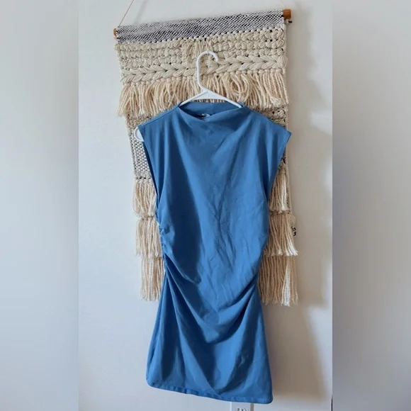 Reformation Alden Knit Organic Cotton Dress Mini High Mock Neck Ruched Medium Reformation Alden Knit Organic Cotton Dress Mini High Mock Neck Ruched Medium
